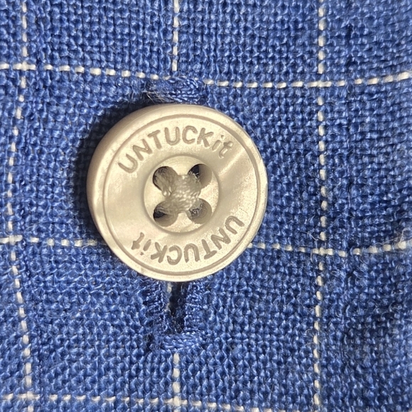 UNTUCKit Men's 100% Linen Blue Grid Pattern Shirt Size L - Picture 6 of 10